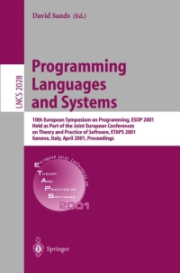 Cover image: Programming Languages and Systems 1st edition 9783540418627