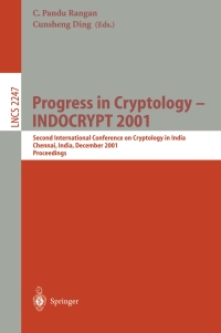 Imagen de portada: Progress in Cryptology - INDOCRYPT 2001 1st edition 9783540430100