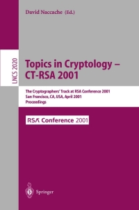 Imagen de portada: Topics in Cryptology - CT-RSA 2001 1st edition 9783540418986
