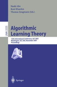 表紙画像: Algorithmic Learning Theory 1st edition 9783540428756