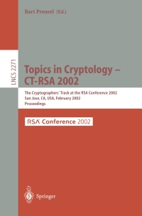 Imagen de portada: Topics in Cryptology - CT-RSA 2002 1st edition 9783540432241
