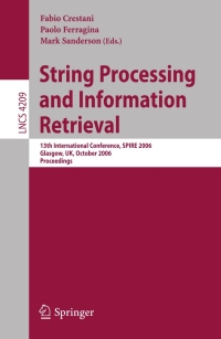 Imagen de portada: String Processing and Information Retrieval 1st edition 9783540457749