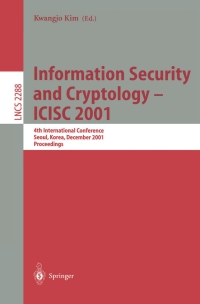 Imagen de portada: Information Security and Cryptology - ICISC 2001 1st edition 9783540433194