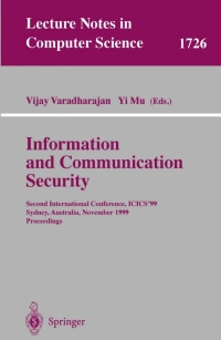 Cover image: Information and Communication Security 1st edition 9783540666820