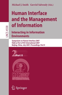 Cover image: Human Interface and the Management of Information. Interacting in Information Environments 1st edition 9783540733539