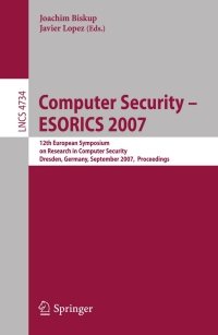 Cover image: Computer Security - ESORICS 2007 1st edition 9783540748342