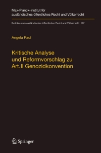 Cover image: Kritische Analyse und Reformvorschlag zu Art. II Genozidkonvention 9783540786603