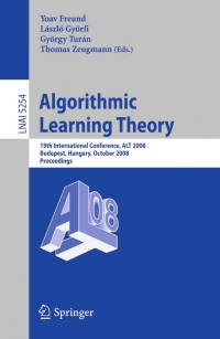 表紙画像: Algorithmic Learning Theory 1st edition 9783540879862