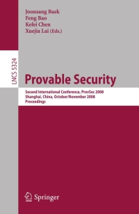 Imagen de portada: Provable Security 1st edition 9783540887324