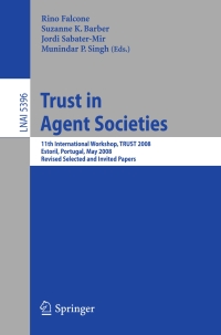 Imagen de portada: Trust in Agent Societies 1st edition 9783540928027