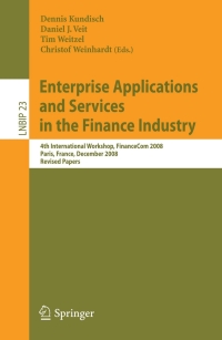 Imagen de portada: Enterprise Applications and Services in the Finance Industry 1st edition 9783642011962