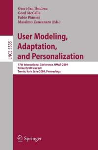 Cover image: User Modeling, Adaptation, and Personalization 1st edition 9783642022463