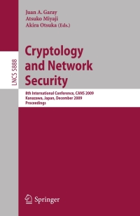 Imagen de portada: Cryptology and Network Security 1st edition 9783642104329