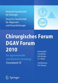 Imagen de portada: Chirurgisches Forum und DGAV Forum  2010 für experimentelle und klinische Forschung. 9783642121913