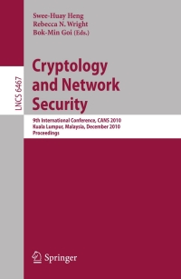 Immagine di copertina: Cryptology and Network Security 1st edition 9783642176180