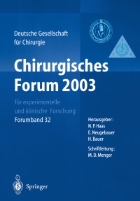 Imagen de portada: Chirurgisches Forum 2003 für experimentelle und klinische Forschung 1st edition 9783540006596