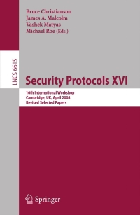Cover image: Security Protocols XVI 9783642221361