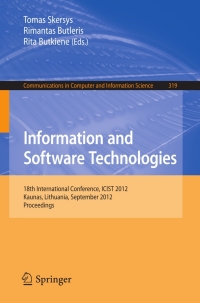 Imagen de portada: Information and Software Technologies 1st edition 9783642333071