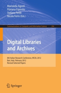 Cover image: Digital Libraries and Archives 9783642358333