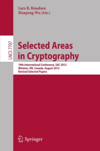 表紙画像: Selected Areas in Cryptography 9783642359989