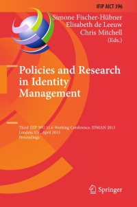 Omslagafbeelding: Policies and Research in Identity Management 9783642372810