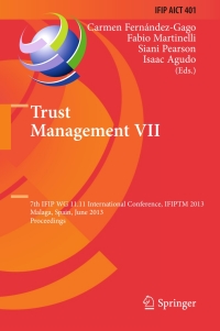 Cover image: Trust Management VII 9783642383229