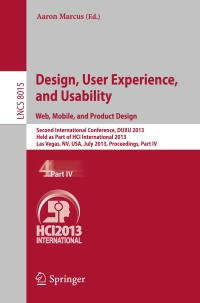 Cover image: Design, User Experience, and Usability: Web, Mobile, and Product Design 9783642392528