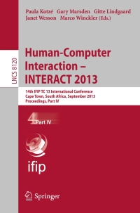 Imagen de portada: Human-Computer Interaction -- INTERACT 2013 9783642404979