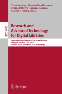 Imagen de portada: Research and Advanced Technology for Digital Libraries 9783642405006