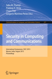 Imagen de portada: Security in Computing and Communications 9783642405754