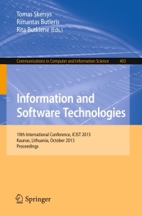Imagen de portada: Information and Software Technologies 9783642419461