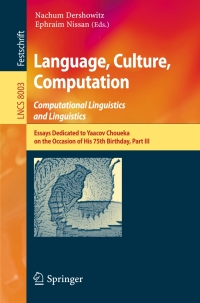 Imagen de portada: Language, Culture, Computation: Computational Linguistics and Linguistics 9783642453267