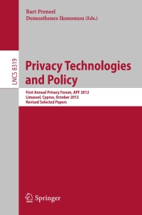 Cover image: Privacy Technologies and Policy 9783642540684