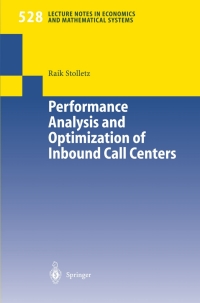 Titelbild: Performance Analysis and Optimization of Inbound Call Centers 9783540008125