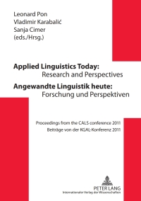Imagen de portada: Applied Linguistics Today: Research and Perspectives - Angewandte Linguistik heute: Forschung und Perspektiven 1st edition 9783631638712