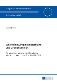 Cover image: Whistleblowing in Deutschland und Großbritannien 1st edition 9783631628195