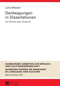 Imagen de portada: Danksagungen in Dissertationen 1st edition 9783631662243