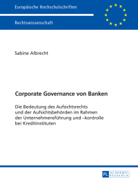 Cover image: Corporate Governance von Banken 1st edition 9783631675182