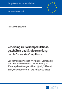 Imagen de portada: Verleitung zu Boersenspekulationsgeschaeften und Strafvermeidung durch Corporate Compliance 1st edition 9783631650257