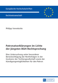 Cover image: Patronatserklaerungen im Lichte der juengsten BGH-Rechtsprechung 1st edition 9783631650684