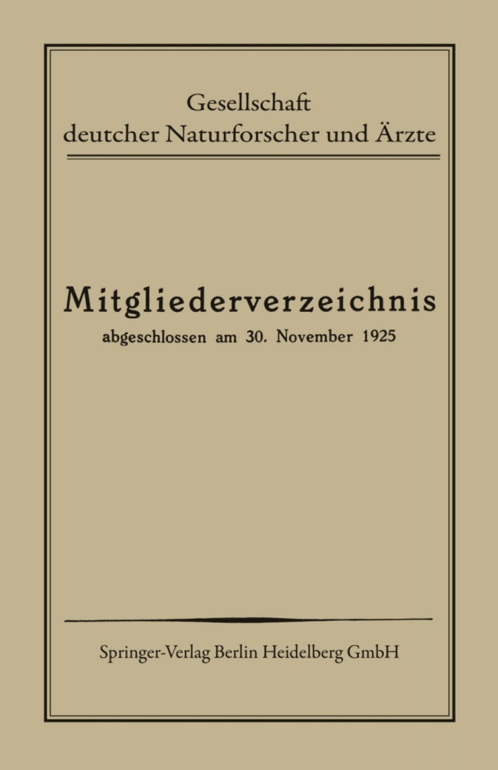 Mitgliederverzeichnis Abgeschlossen am 30. November 1925 1st Edition