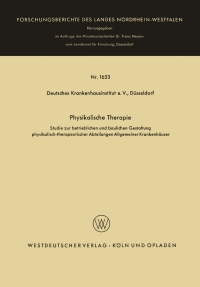 Imagen de portada: Physikalische Therapie 9783663066392