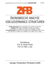 Cover image: Ökonomische Analyse von Governance-Strukturen 1st edition 9783409124508