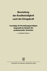 Imagen de portada: Beurteilung der Kreditwürdigkeit nach der Ertragskraft 9783663127420