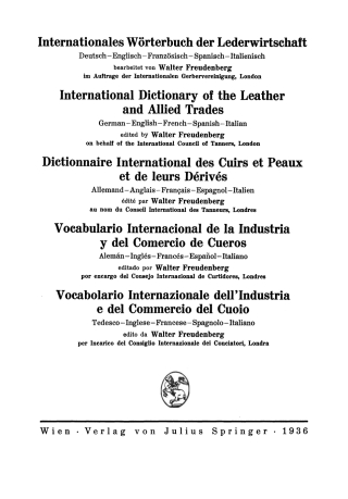 Imagen de portada: Internationales Wörterbuch der Lederwirtschaft. 9783709131800