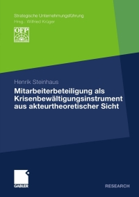 Imagen de portada: Mitarbeiterbeteiligung als Krisenbewältigungsinstrument aus akteurtheoretischer Sicht 9783834926104