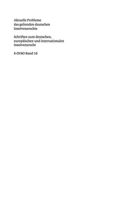 Omslagafbeelding: Aktuelle Probleme des geltenden deutschen Insolvenzrechts 1st edition 9783899496956