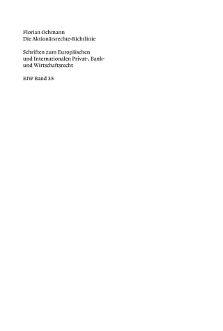 Cover image: Die Aktionärsrechte-Richtlinie 1st edition 9783899497625