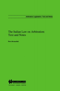 Cover image: The Italian Law on Arbitration: Text and Notes 9789041110305