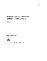 Cover image: Resolutions and Decisions of the Security Council 2017 9789218900388